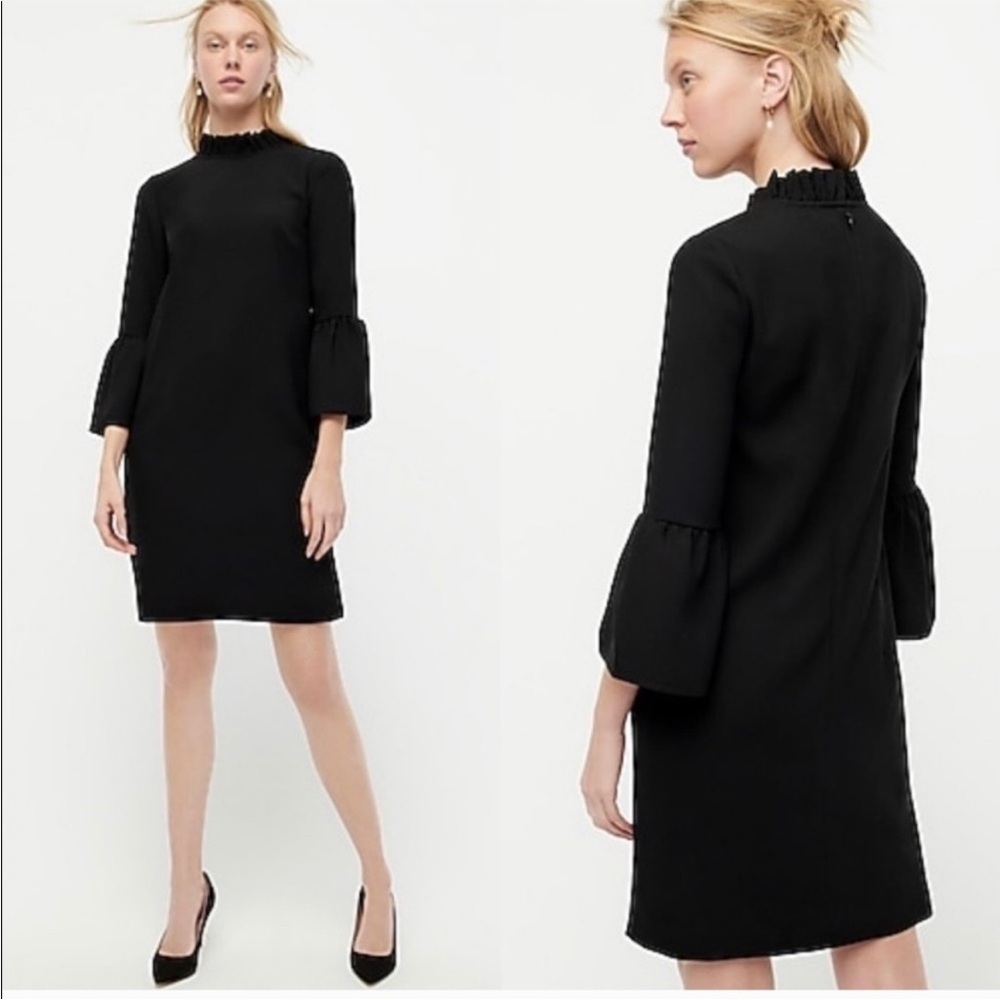 J.Crew Ruffle Neck Black Bell Sleeve Shift Dress NWT